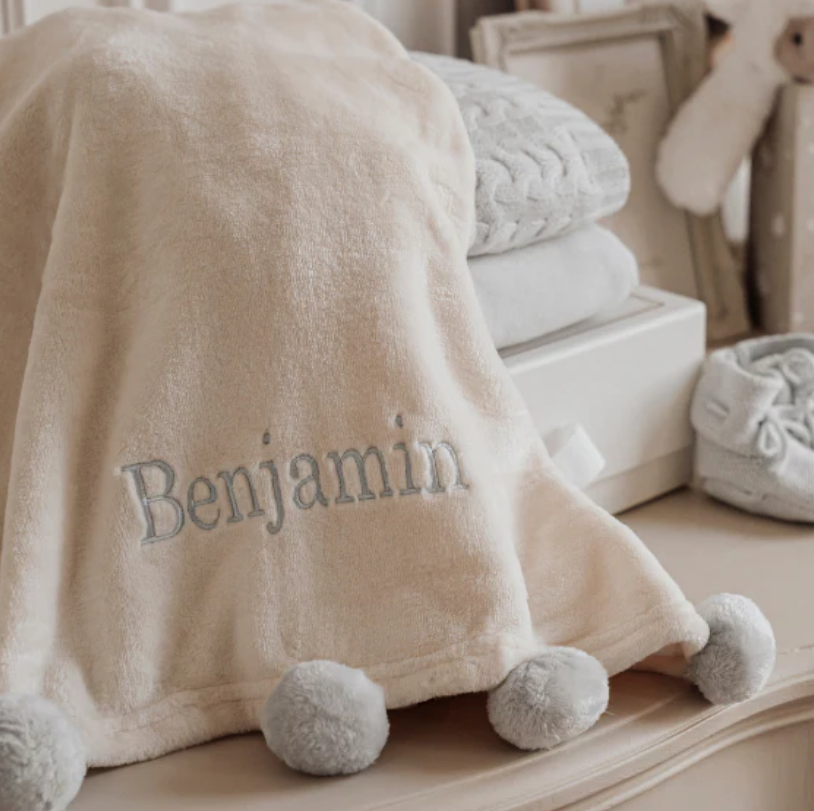 Elegant Baby Flannel Fleece Pom Blanket Blue