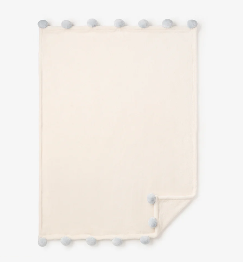 Elegant Baby Flannel Fleece Pom Blanket Blue