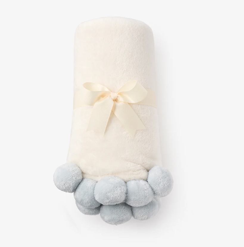 Elegant Baby Flannel Fleece Pom Blanket Blue