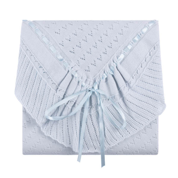 Feltman Brothers Pointelle Knit Ruffle Blanket, Blue