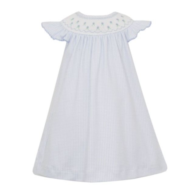 Petit Bebe Adele Angel Wing Bishop, Light Blue Gingham