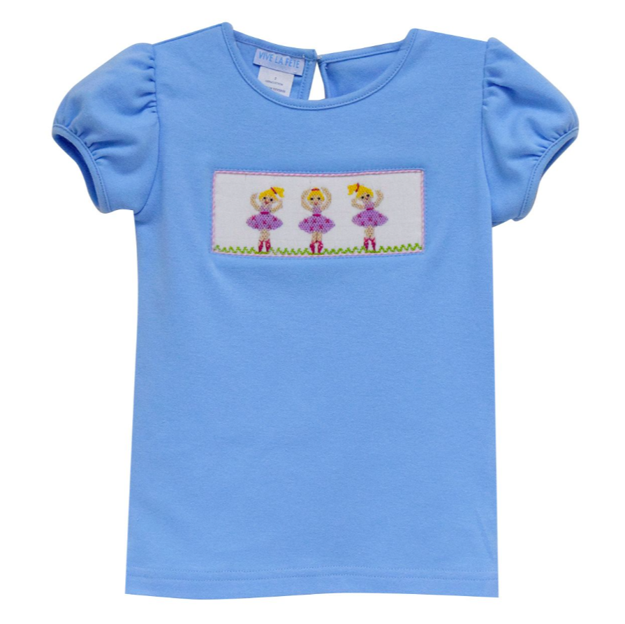 Vive La Fete Ballerinas Smocked Light Blue Puff Sleeve