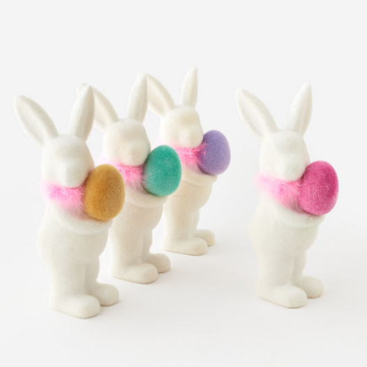 One Hundred 80 Degrees Flocked White Bunny with Egg