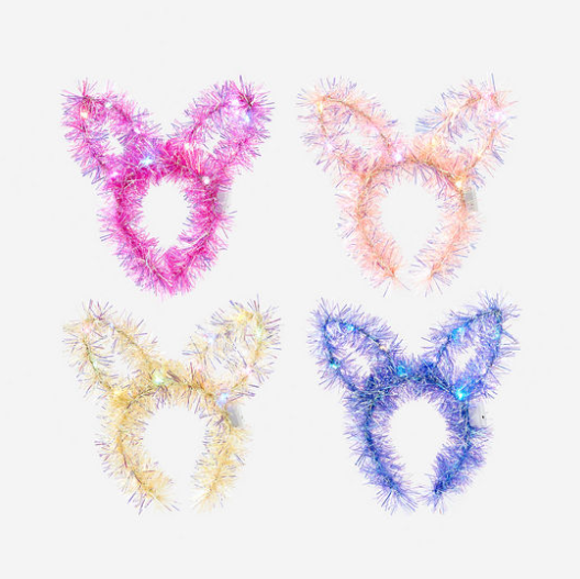 One Hundred 80 Degrees Tinsel Bunny Ear Lighted Headband