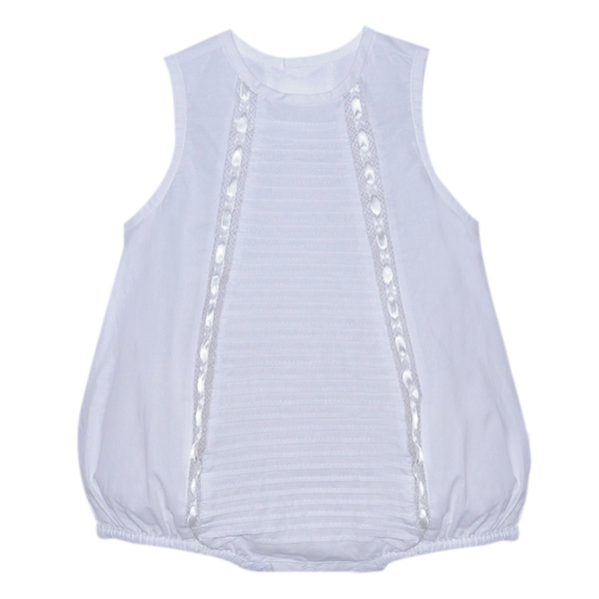 Baby Sen White Cameron Bubble, Ecru Lace