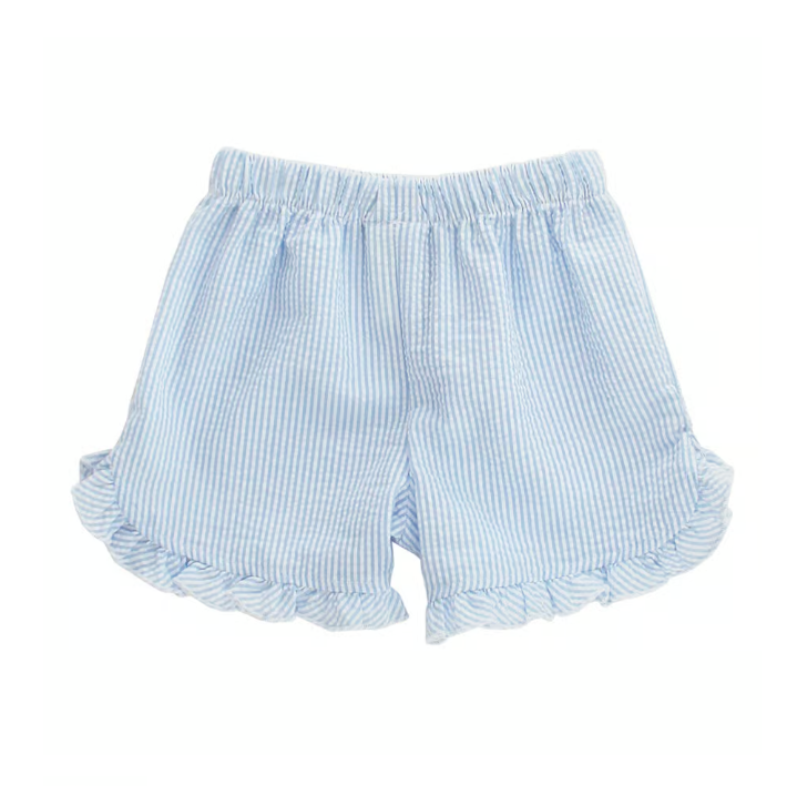 Bailey Boys Seersucker Shorts with Ruffle, Light Blue