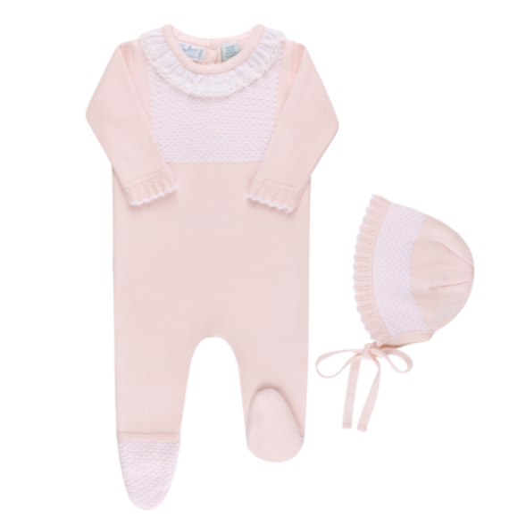 Feltman Brothers Jacquard Ruffled Knit Romper & Bonnet