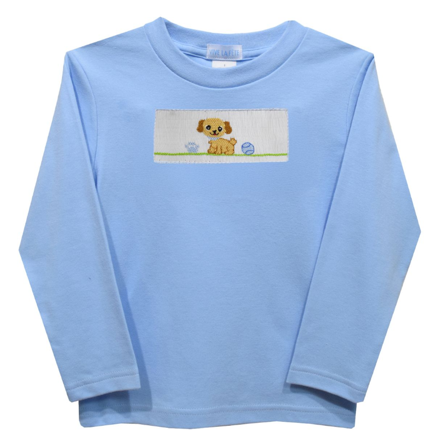 Vive La Fete Puppy Smocked Light Blue T-Shirt