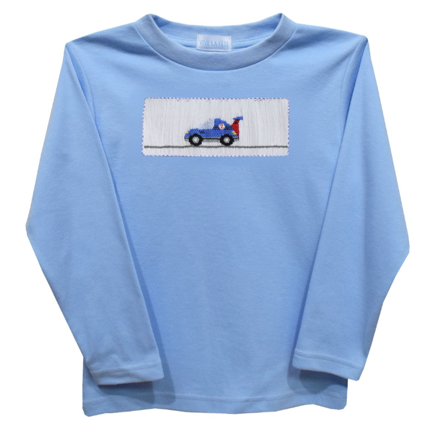 Vive La Fete Racing Car Smocked Light Blue T-Shirt