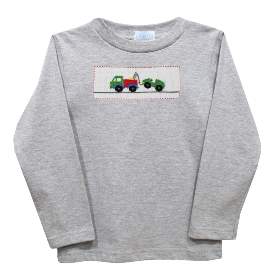Vive La Fete Tow Truck Smocked Grey T-Shirt