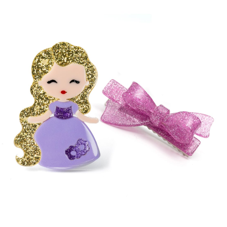 Lilies & Roses Cute Doll Purple Dress with Castle Hair Clips