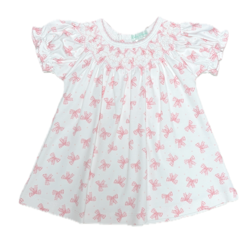 Baby Threads Pink Bows Hand Smocked Printed Bishop Set