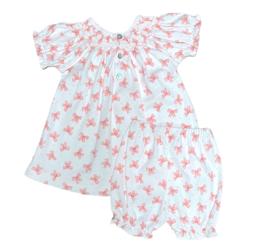 Baby Threads Pink Bows Hand Smocked Printed Bishop Set