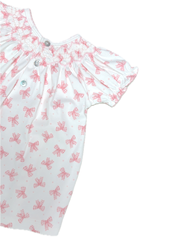 Baby Threads Pink Bows Hand Smocked Printed Bishop Set