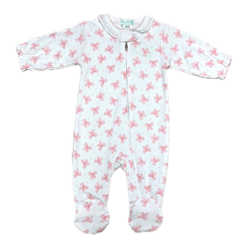 Baby Threads Pink Bows Printed Zipper Footie