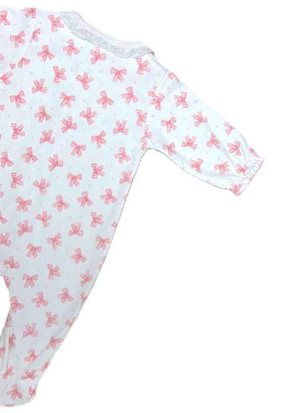 Baby Threads Pink Bows Printed Zipper Footie