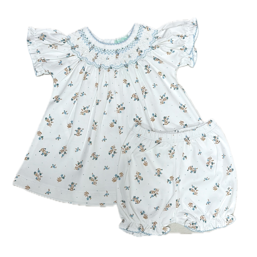 Baby Threads Dainty Blue Flowers Smocked Bishop Set