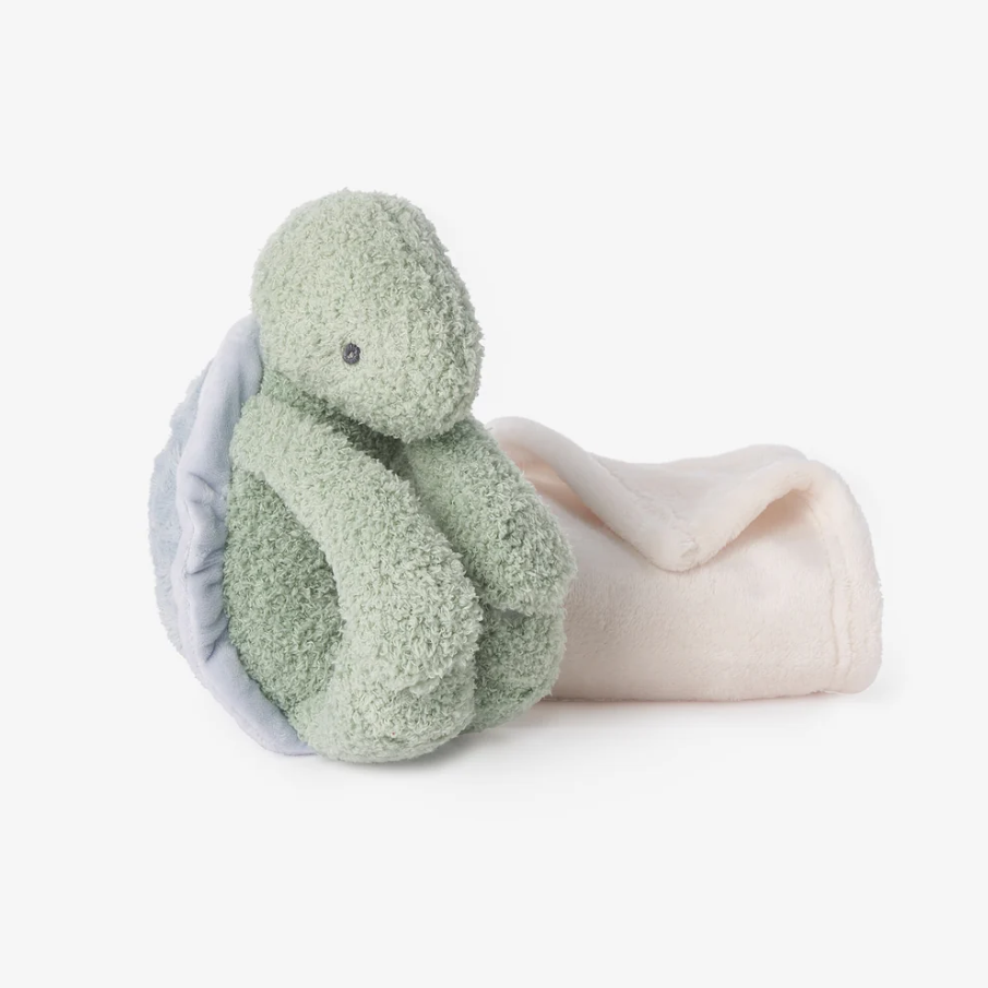 Elegant Baby Green Turtle Mini Huggie Plush Toy & Blanket