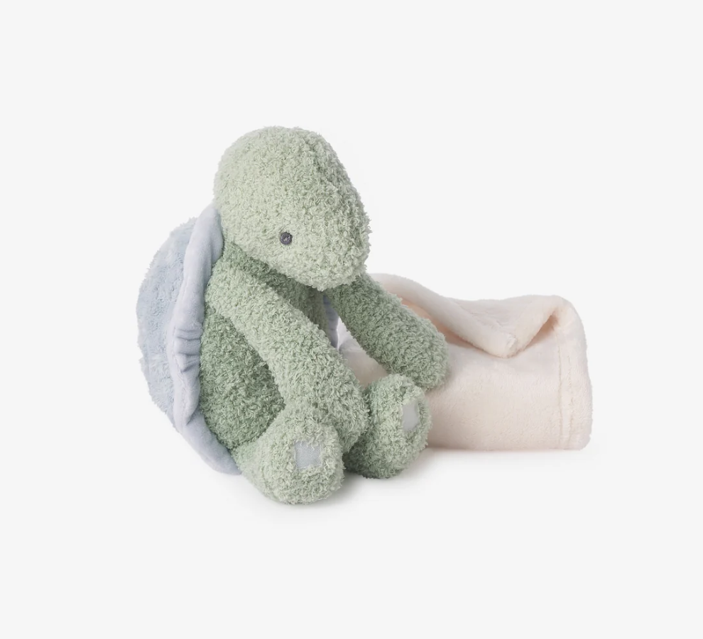 Elegant Baby Green Turtle Mini Huggie Plush Toy & Blanket