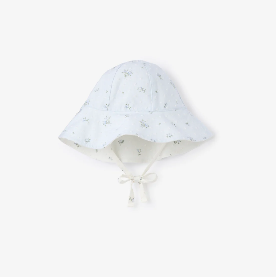Elegant Baby Blue Rose Swiss Dot Reversible Sun Hat