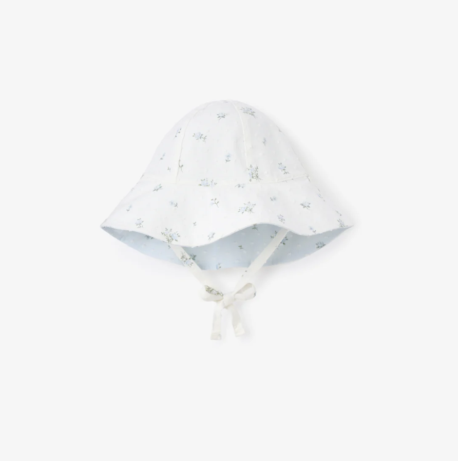 Elegant Baby Blue Rose Swiss Dot Reversible Sun Hat