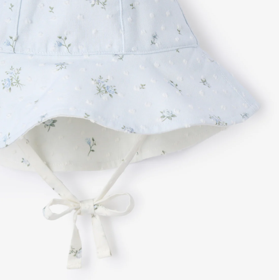 Elegant Baby Blue Rose Swiss Dot Reversible Sun Hat
