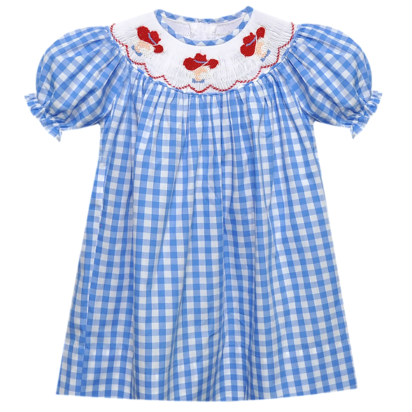 Southern Saturday Rebel Blue/Red Smocked Bishop Dress