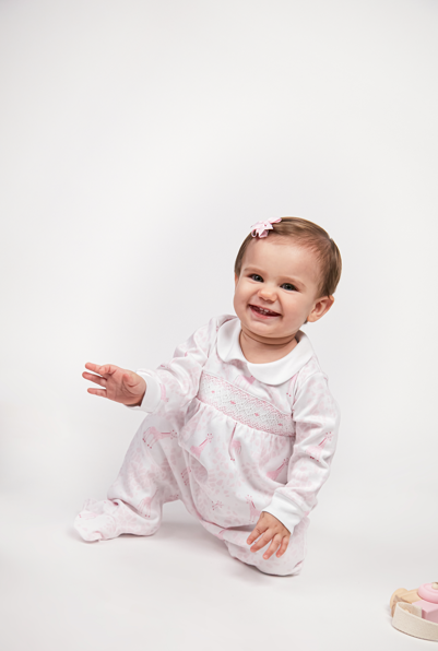 Nella Pima Pink Giraffe Print Smocked Footie