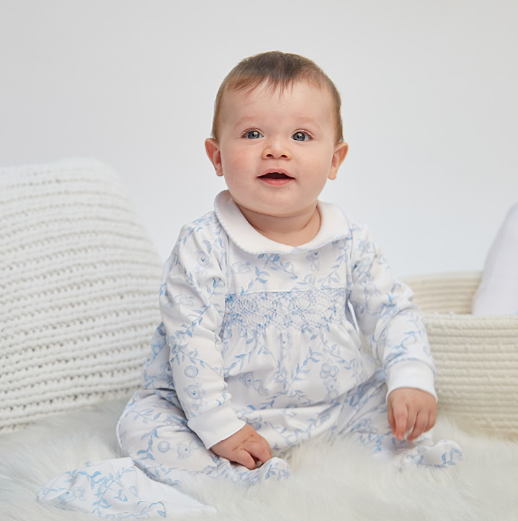 Nella Pima Blue Bears Trellace Smocked Footie