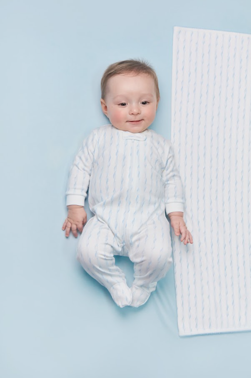 Nella Pima Blue Twirls Zipper Footie