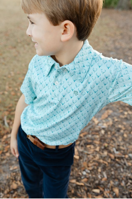 Bailey Boys Performance Polo, Antlers on Green