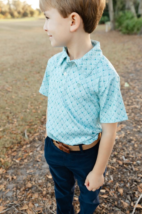 Bailey Boys Performance Polo, Antlers on Green