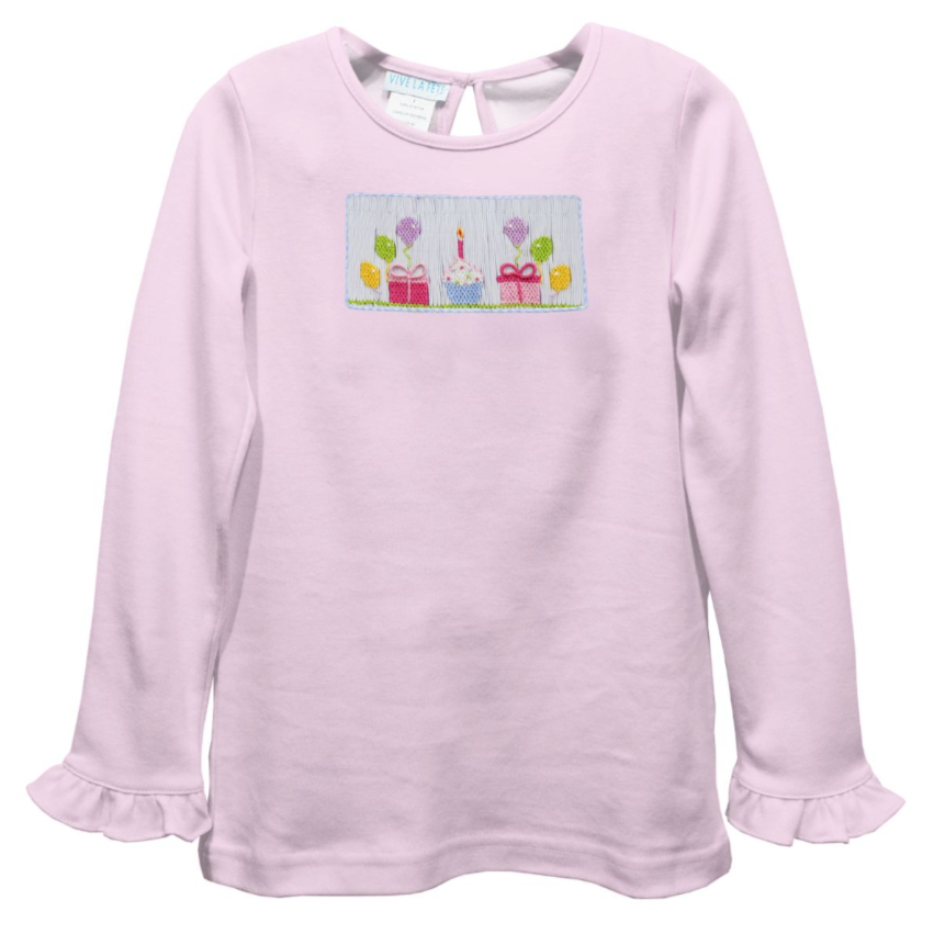 Vive La Fete Birthday Smocked Pink T-Shirt