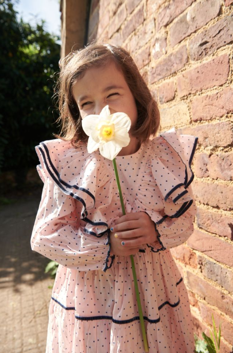 Pink Chicken Raphaela Dress in Strawberry Cream Polka Dot 5Y