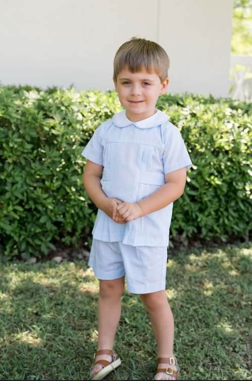 Lullaby Set Andrew Short Set, Baker Blue Minigingham