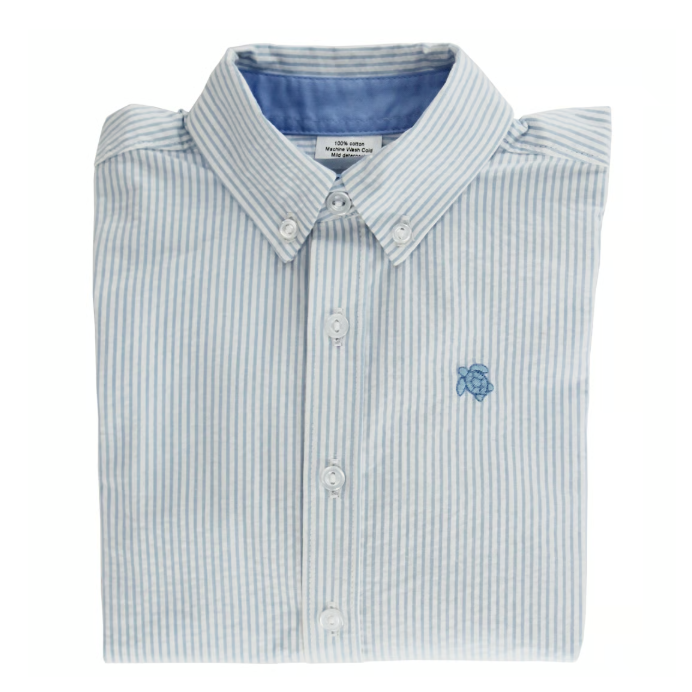 Bailey Boys Button Down Shirt, Blue Striped Seersucker