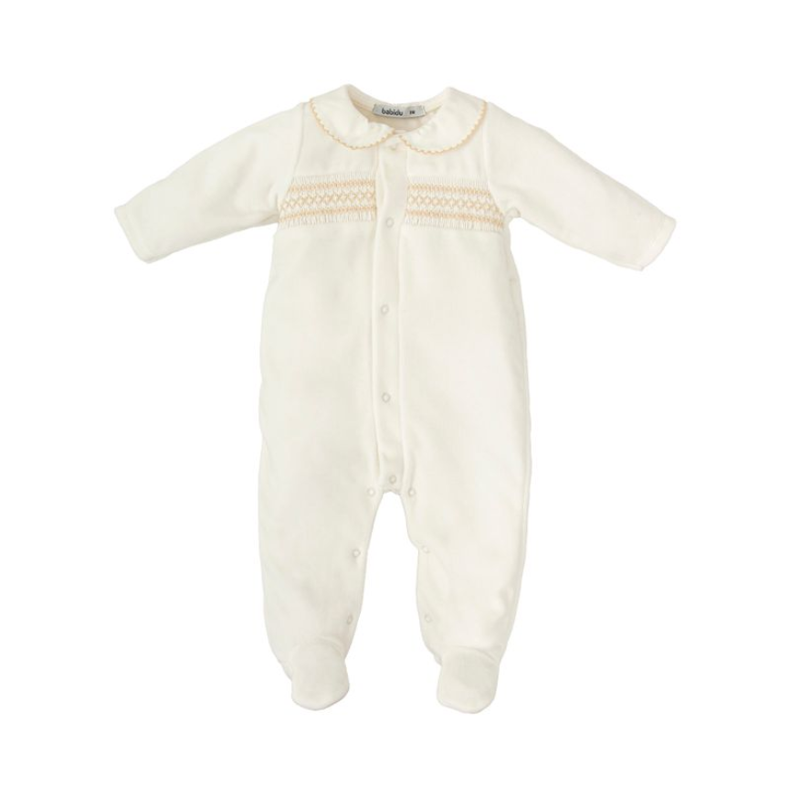 Babidu Romper with Ecru Smocking