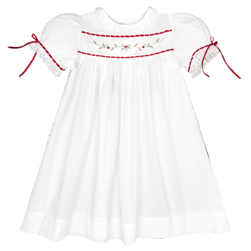 Lullaby Set Tiny Town Dress, Winslow White Batiste, Holly