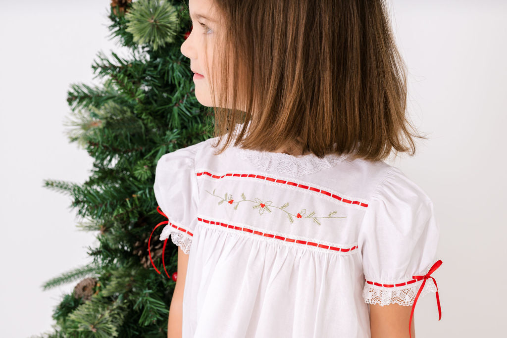 Lullaby Set Tiny Town Dress, Winslow White Batiste, Holly