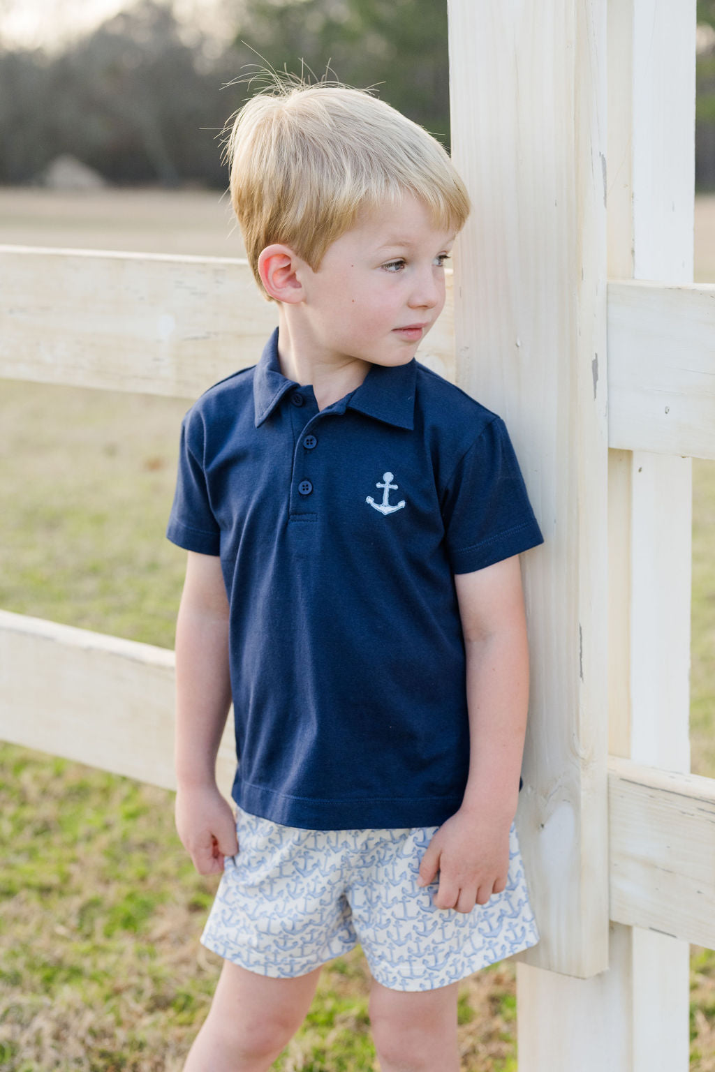 James & Lottie Blue Knit Polo with Anchor