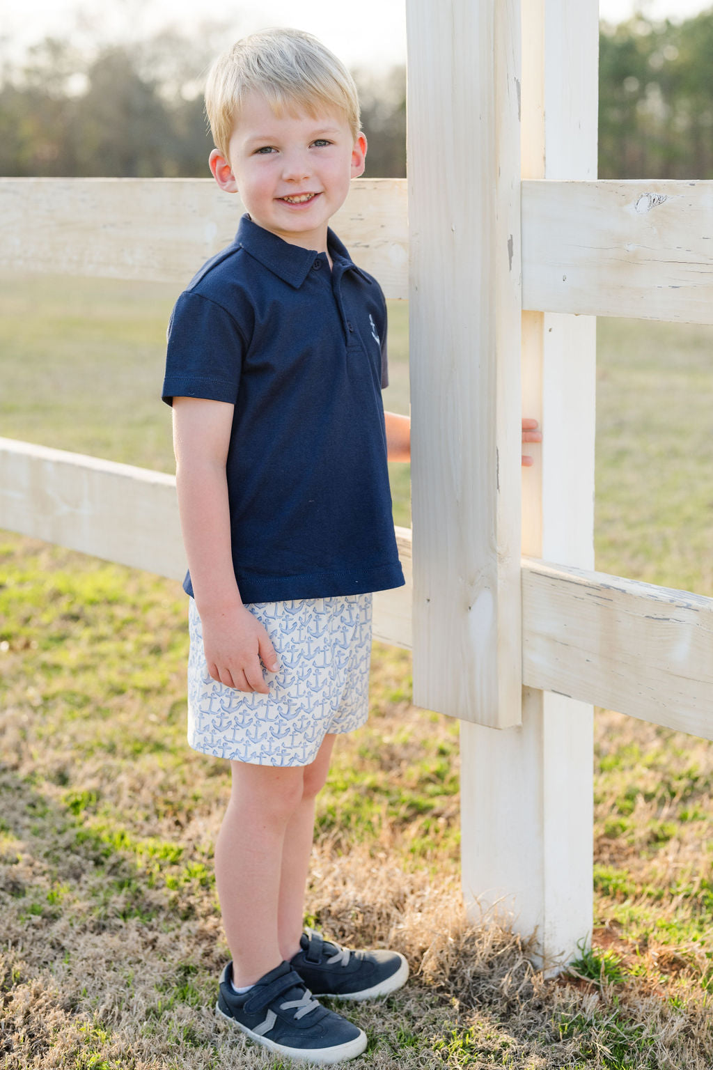 James & Lottie Blue Knit Polo with Anchor