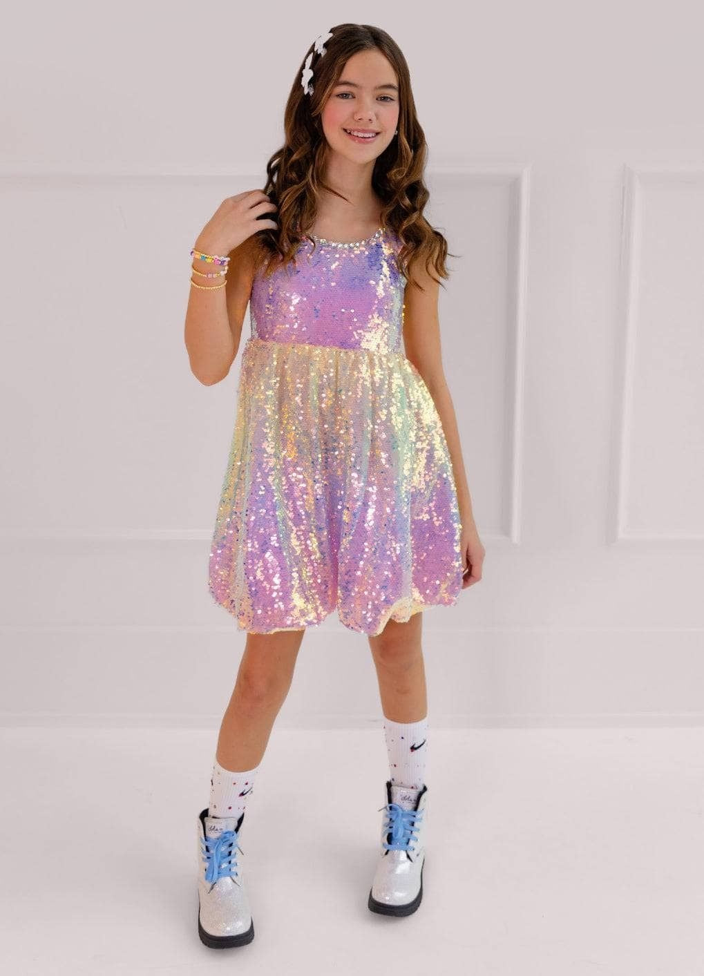 Lola & The Boys Sparkle Ombre Rainbow Dress
