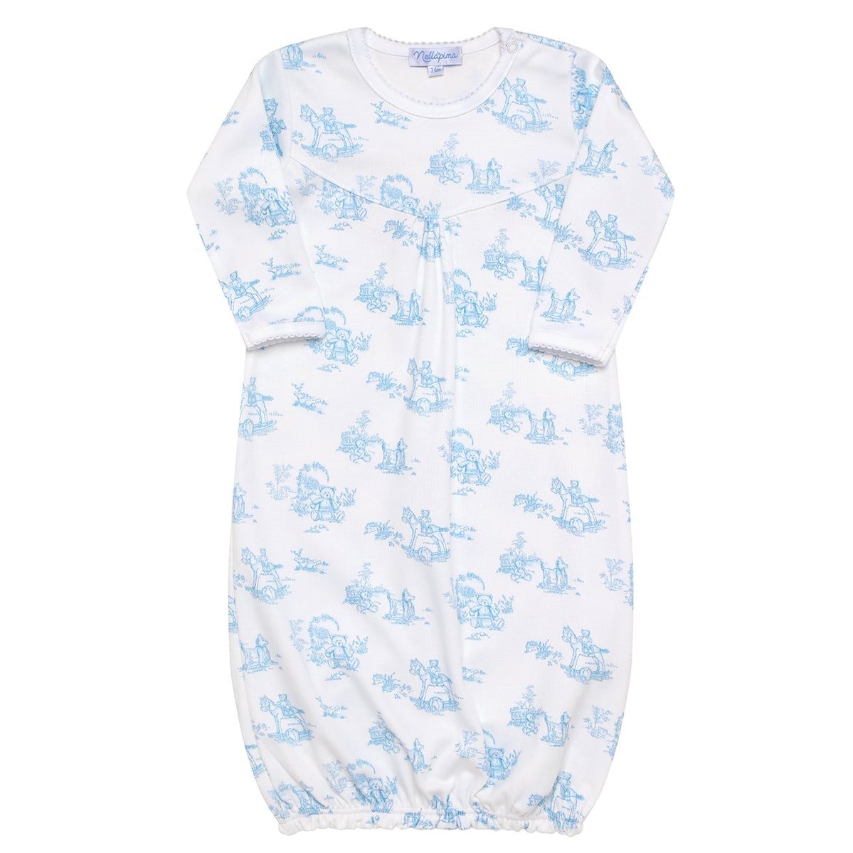 Nella Pima Blue Toile Baby Gown