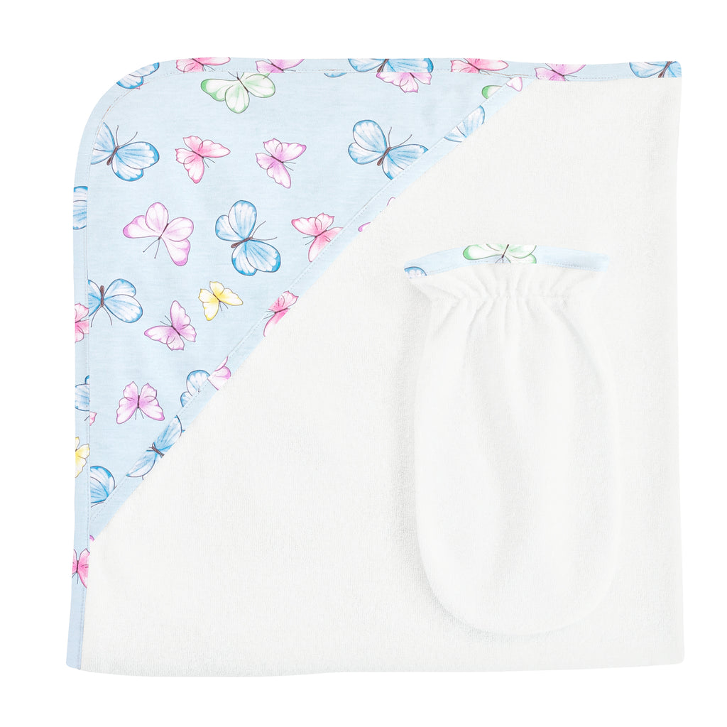 Baby Club Chic Sweet Butterflies Hooded Towel with Mitt