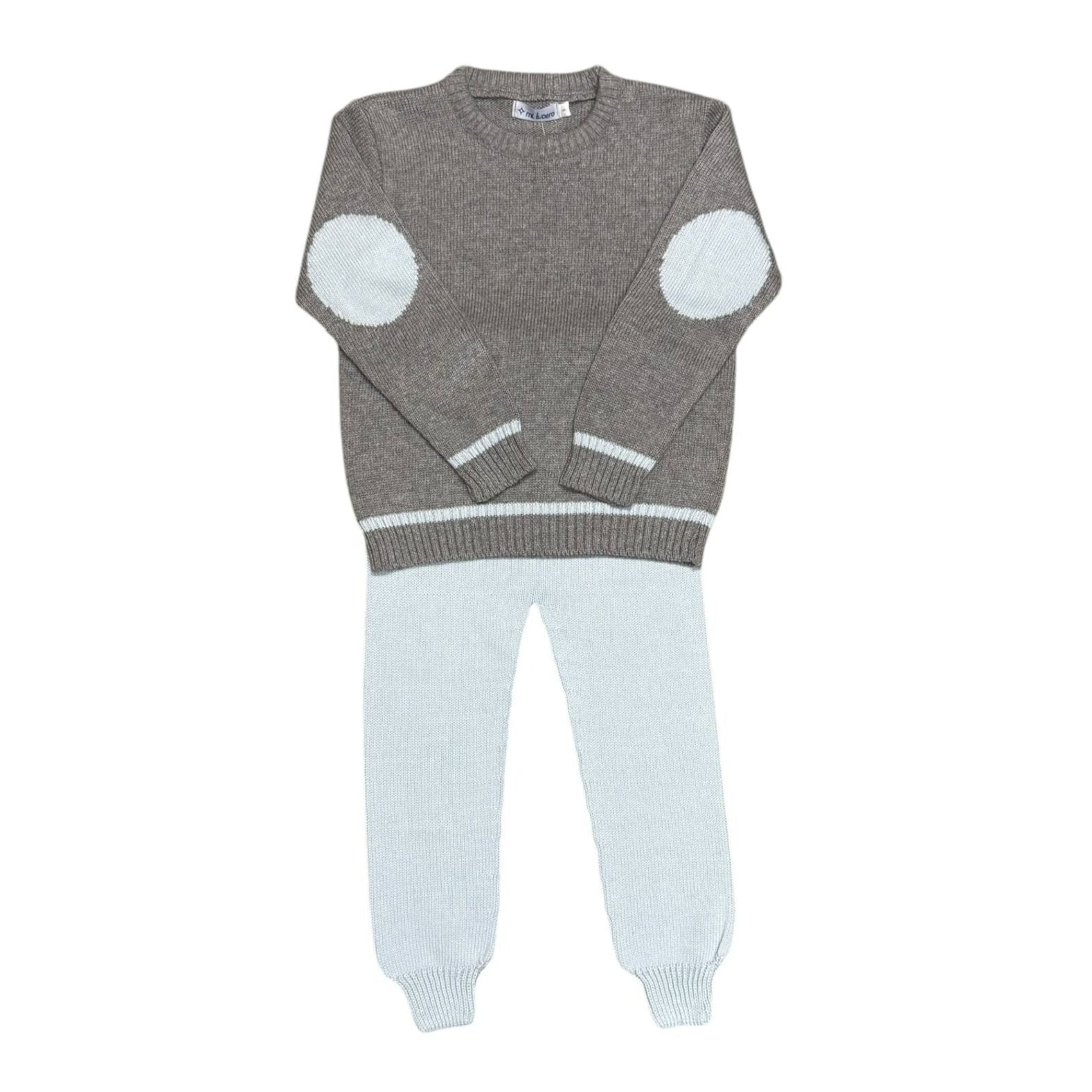 Mi Lucero Elbow Patch Crewneck, Grey/Light Blue