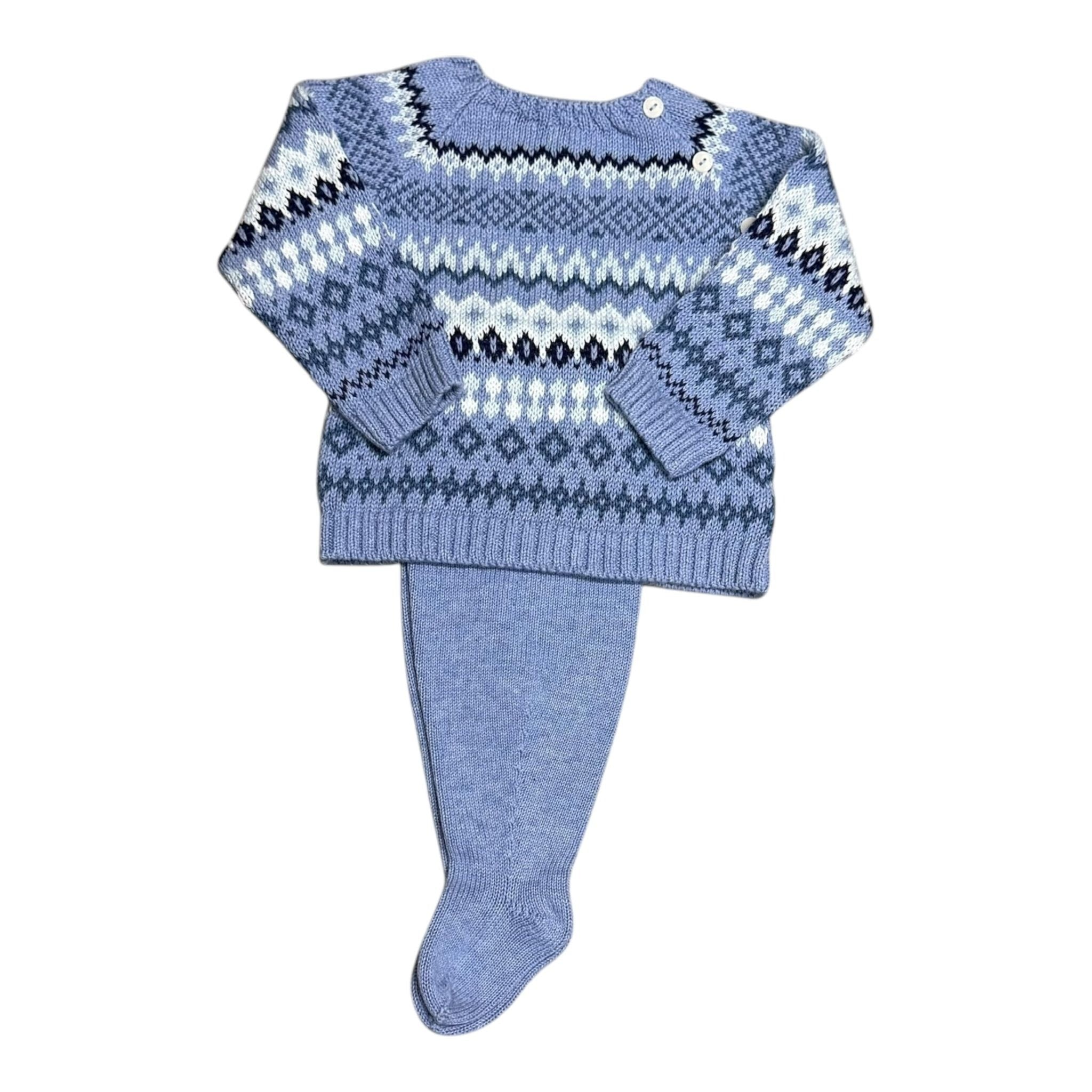 Mi Lucero Chambray Fair Isle Footed Set