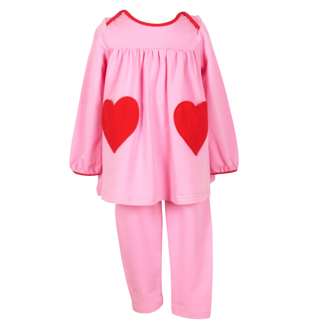 Yellow Lamb Tabby Tunic & Leggings, Pink with Hearts