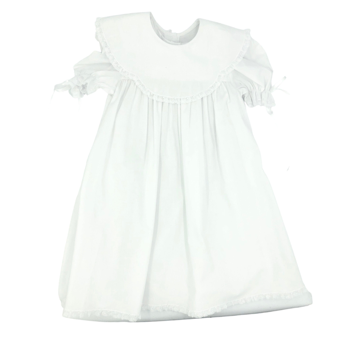 Auraluz Dress..White with White lace/ribbon, round collar and embroidered flowers 3T