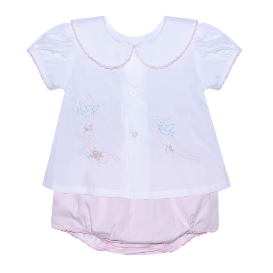 Baby Sen Pink Avery Diaper Set, Birds with Bows
