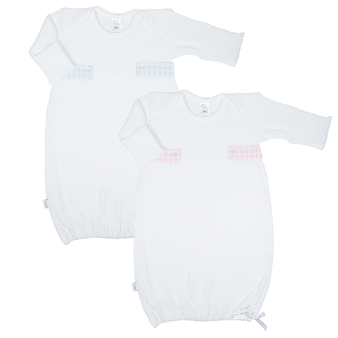 Paty Knit Overlap Shoulder Gown, Gingham Tabs